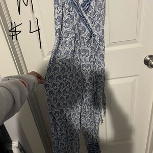 Blue Paisley Jumpsuit with Wrap V-Neck